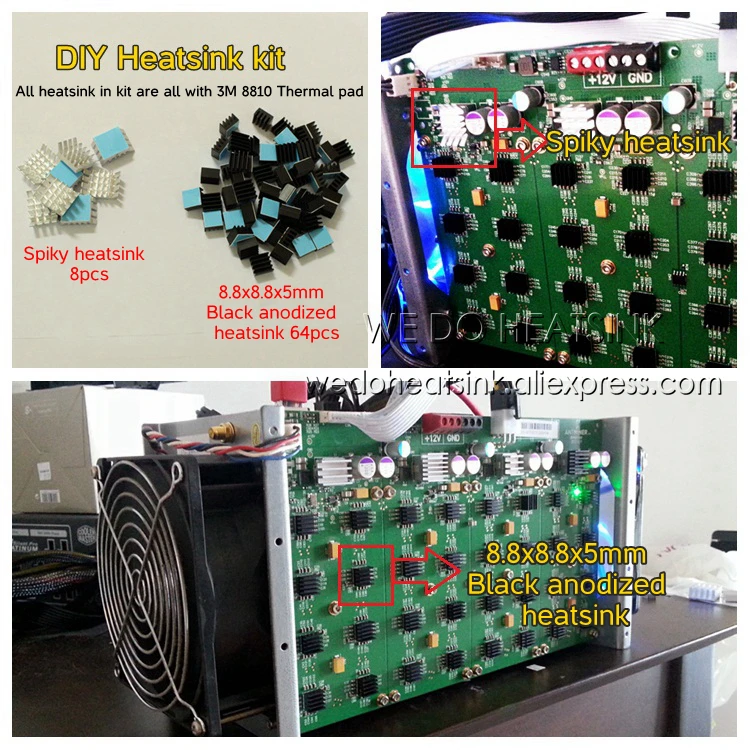 Комплект охлаждения (72 шт.) для майнинга биткоинов Antminer ASIC 180GH/s алюминиевый