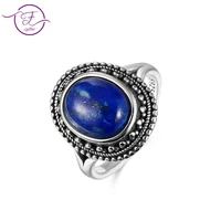 new arrival sterling silver 925 men and women jewelry diy retro ring 8x10mm lapis lazuli oval gem gift party ring wholesale jewe