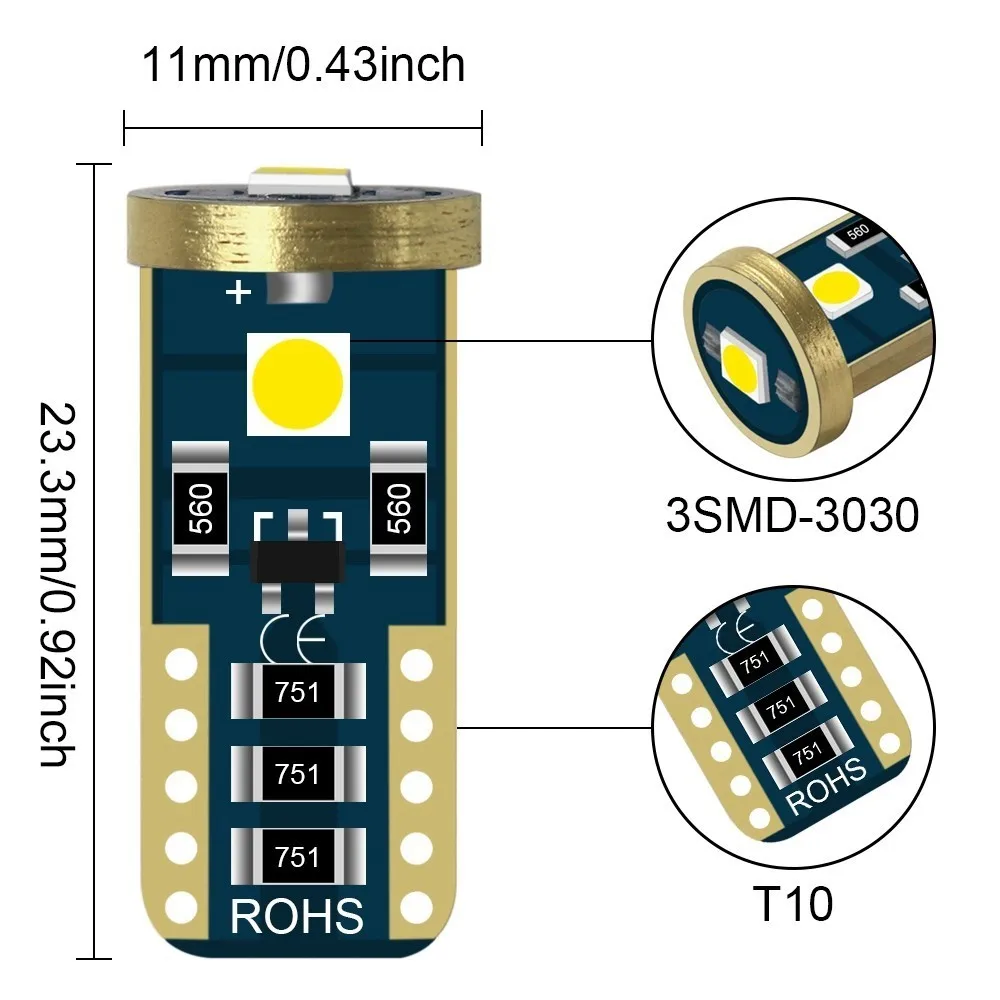 1 шт. высокое качество T10 Светодиодные лампы W5W светодиодные клин 3030 3smd Внутренние