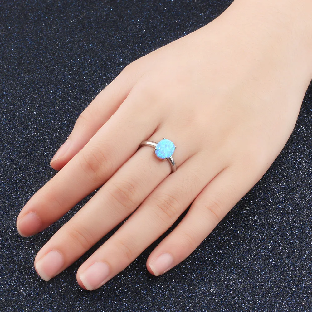 Женские кольца из серебра 925 пробы с белым синим розовым овальным опалом |