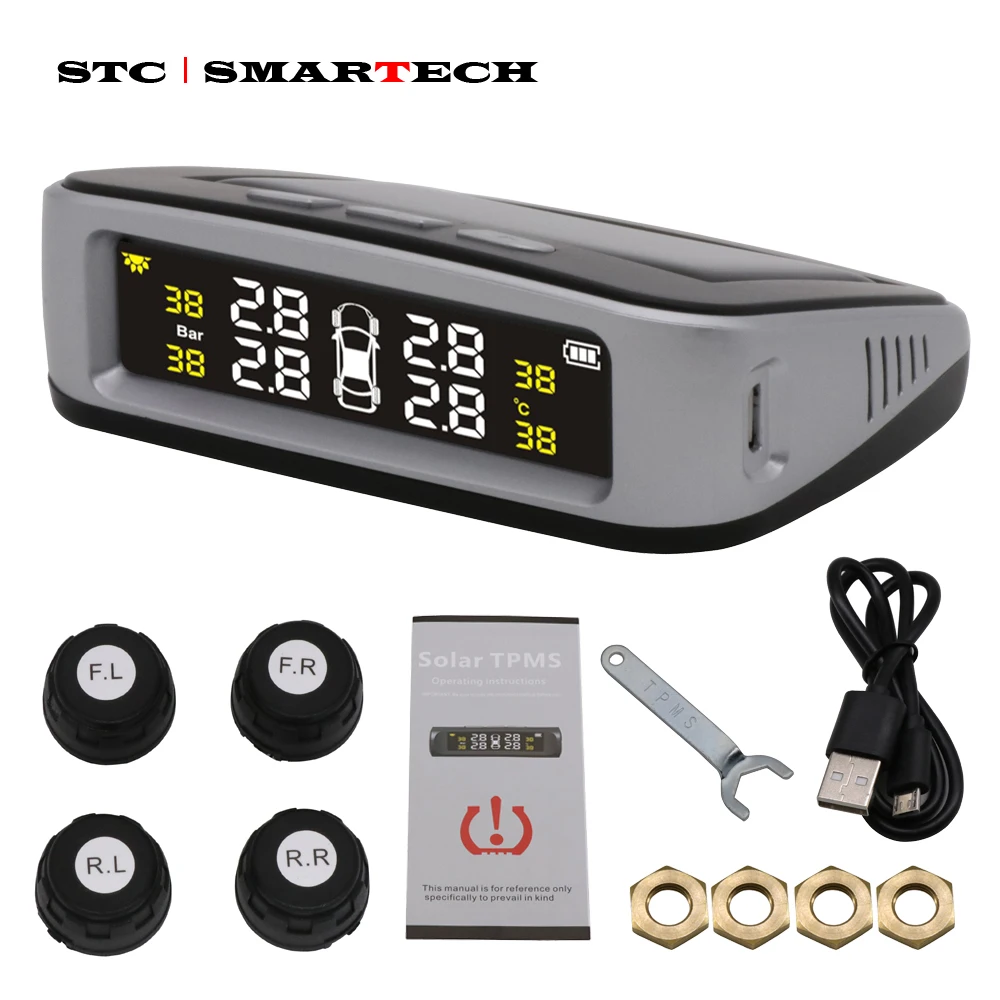 SMARTECH TPMS Солнечный автомобильный датчик давления в шинах с ЖК дисплеем система