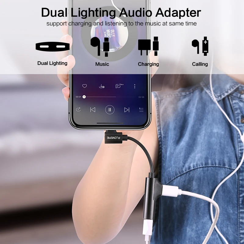 FLOVEME 2 in 1 For Lightning to 3.5mm Audio Adapter Jack Charging Converter iPhone 7 8 X Cable Splitter Headphone USB Adapte | Мобильные
