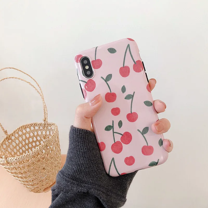 Kawaii Pink Japanese Fruit Cherry Phone Case For iPhone 7 Puls 6 6S 8 X XS XR Xsmax Cases Retro Soft Silicon Back Cover | Мобильные