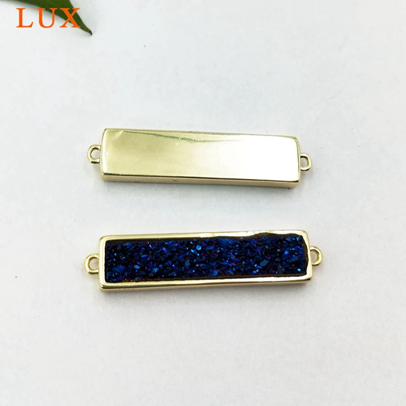 

Wholesale Gold Plating Bezel Rectangle Rainbow Natural Titanium-Agates Druzy Geode Bar Connectors Drusy Crystal Gems Jewelry