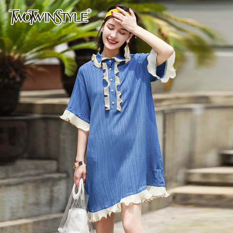 Женское платье с оборками TWOTWINSTYLE свободное Элегантное летнее рукавом летучая