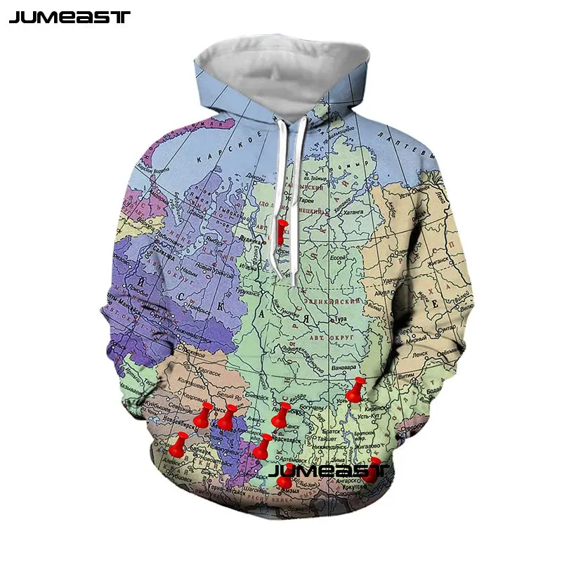 Толстовка с капюшоном Jumeast The World Map 3D для мужчин и женщин толстовка длинными