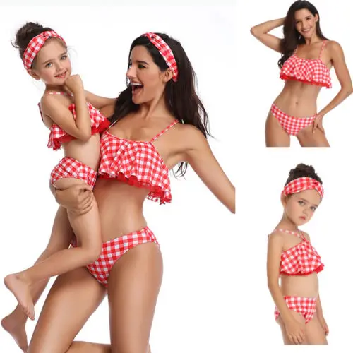 2019 Семейные парные купальники для мамы дочки женщин детей девочек клетчатый