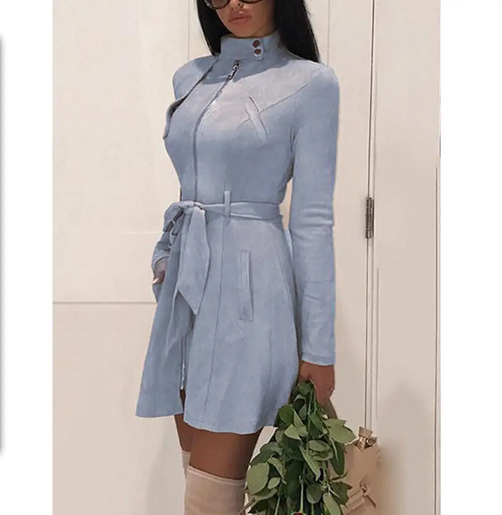 Women Ladies Outwear Casual Slim Solid Vintage Winter Dress Warm Trench Coat High Waist band Long Wool Cardigans | Женская одежда