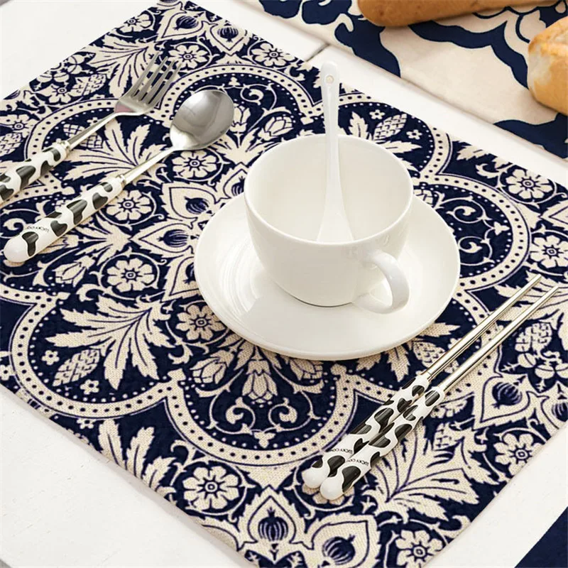 1Pcs Blue and white porcelain Pattern Placemat Dining Table Mat Tea Coaster Cotton Linen Pad Cup Mats 42*32cm Home Decor MC0034 | Дом и сад