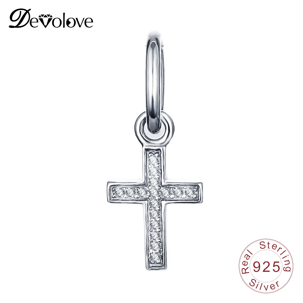 Devolove 925 Стерлинговое серебро символ веры крест AAA CZ камень бисер Подвески Fit Pandora