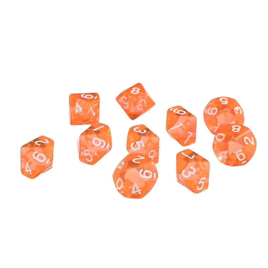 Набор из 10 игральных костей D10 Ten Sided Gem Dice для RPG Dungeons Dragons набор с оранжевым камнем