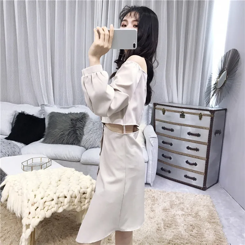 VGH весенние пикантные женское платье Slash средства ухода за кожей Шеи с длинным