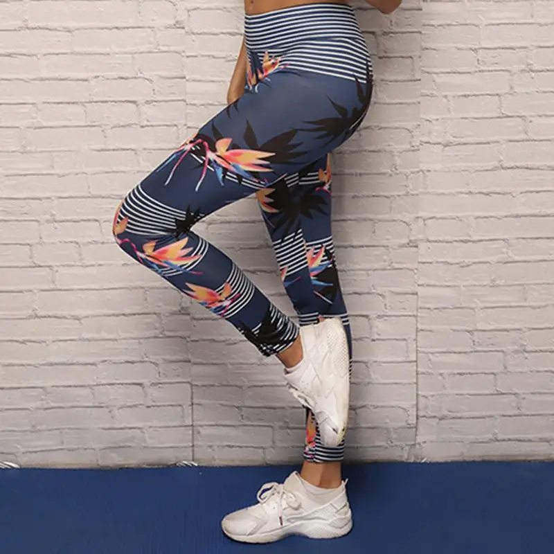 2018 New Arrival Plant Printed Women's Yoga Pants Sports Exercise High Waist Elastic Comfortable | Спорт и развлечения