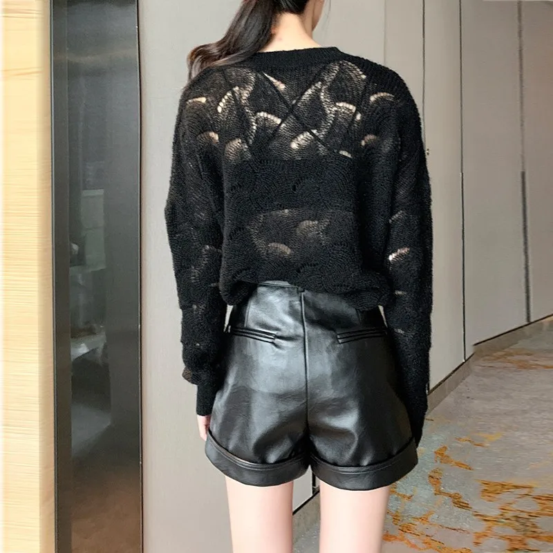 TWOTWINSTYLE Korean Hollow Out Sweater Women O Neck Long Sleeve Perspective Oversized Pullover Tops Spring 2019 Fashion | Женская одежда