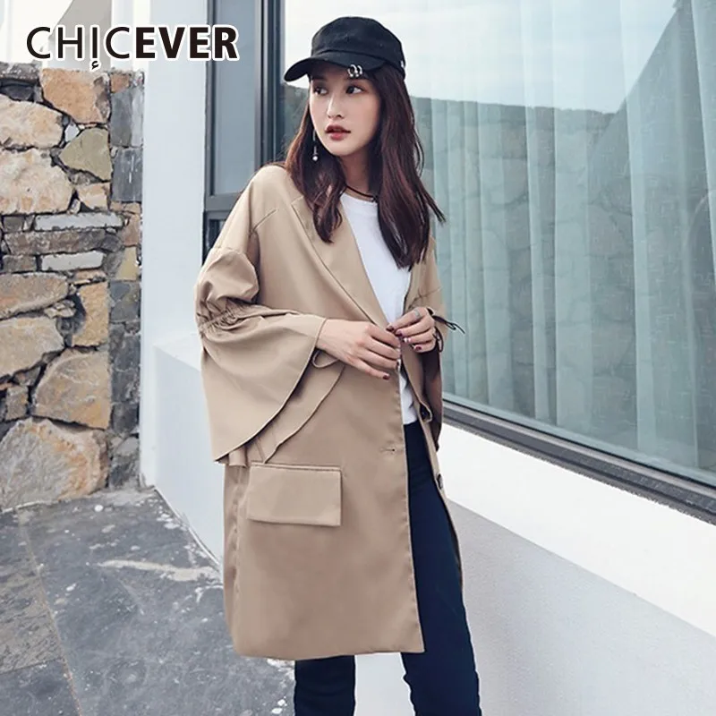CHICEVER 2020 осеннее пальто для женщин ветровка оверсайз с широким рукавом большого
