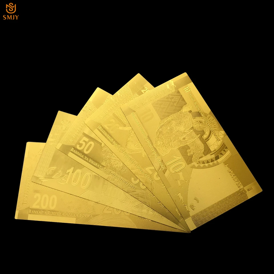 5Pcs/Lot Hot Sales Pure Gold 999 South African Banknote Set 10/20/50/100/200 Rand Bill Paper Money For Collection | Дом и сад