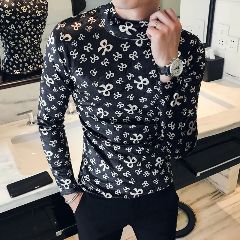 Весна Осень ранняя зима Мужская футболка Мода 2019Y Slim Fit Повседневный Принт