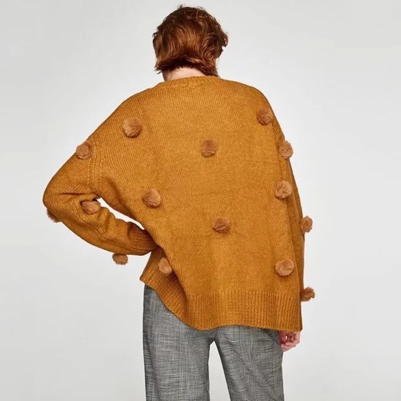 TWOTWINSTYLE Knitted Patchwork Ball Sweater For Women O Neck Long Sleeve Oversized Sweaters Female Autumn Fashion New Tide | Женская