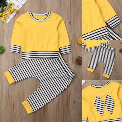 Emmababy 2 шт. Одежда для маленьких девочек и мальчиков уши кролика Футболка Топ +