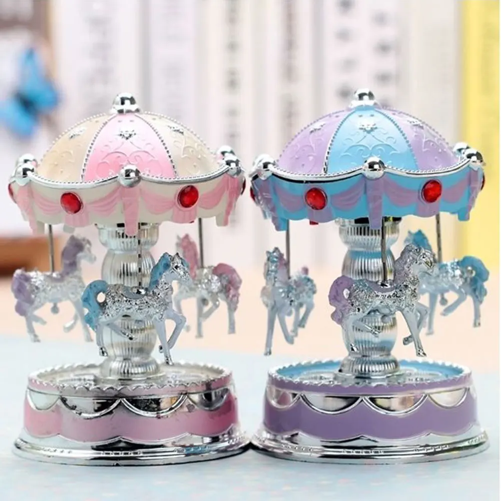 Horse Carousel Music Box Toy Light Clockwork Musical Boxes Gifts Vintage | Дом и сад