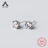 korea hot style pure 925 sterling silver delicate fashion concise 4mm cube zircon stud earring jewelry for women men