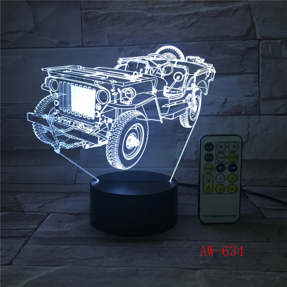 3D динамический трактор автомобиль 7 цветов изменяющийся USB настольная лампа с