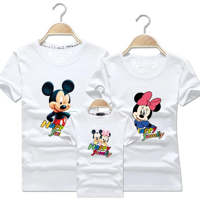 Футболка повседневная одежда с круглым вырезом для всей семьи Микки Маусом