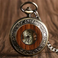 vintage watch hand winding mechanical pocket watch luxury wooden design half hunter retro clock gifts for men women reloj