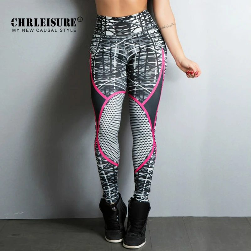 CHRLEISURE полосатые печатные спортивные колготки женские леггинсы для спортзала