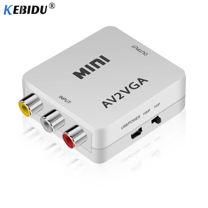 Преобразователь KEBIDU Mini HD AV RCA CVBS в VGA видеоконвертер конвертер AV2VGA адаптер с 3 5 мм