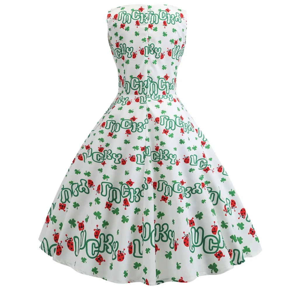 Joineles Vintage V-Neck Pinup Women Dress Swing Clover Printing Evening Party Sleeveless Rockabilly Retro Wear 2XL | Женская одежда