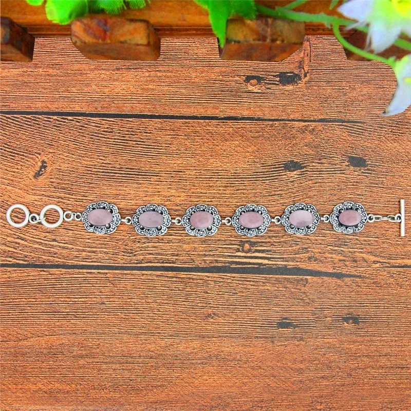 Oval Natural Quartz Stone Crystal Bracelet Vintage Look Antique Silver Plated Fashion Jewelry For Woman TB348 | Украшения и