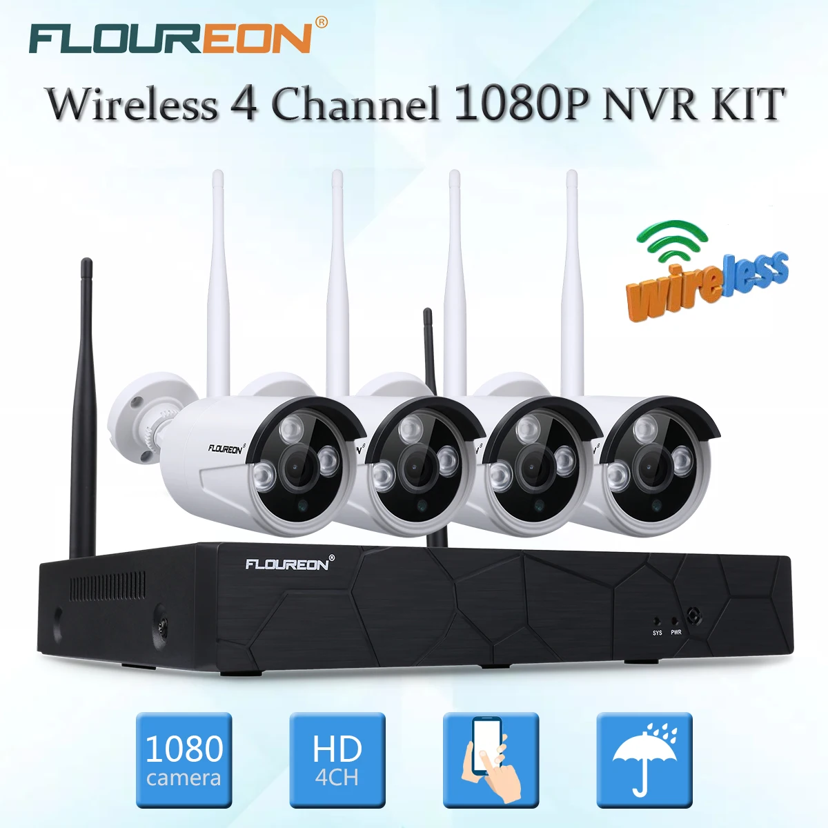 Floureon 1080 P 2.0MP WI FI беспроводные камеры безопасности Системы 4CH NVR с 4x1080 HD Indoor/outdoor