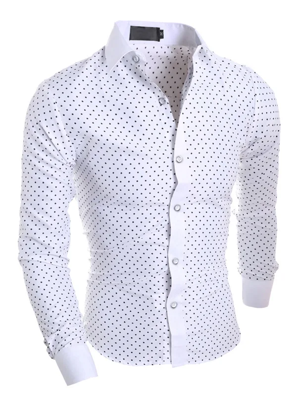 Хлопковая мужская рубашка повседневная классическая в горошек Camisa Masculina |