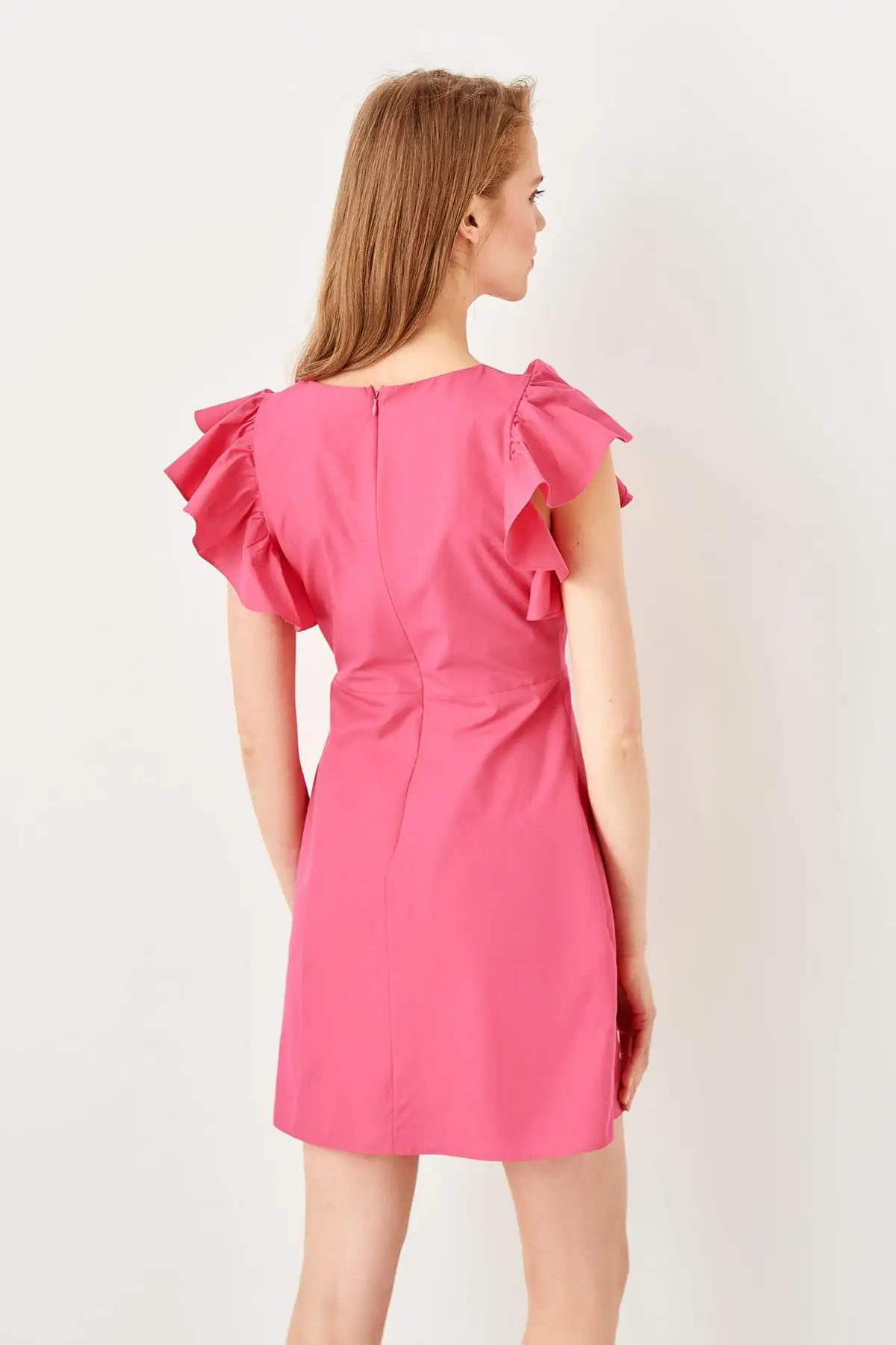 Trendyol фуксия ручки платье с оборкой TWOSS19LJ0175|Женские платья| |
