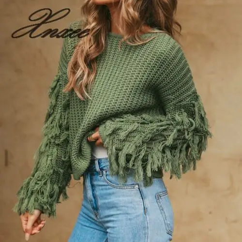 Long Sleeve Thick Needle Sweater Women Pullover Knitted Tassel Solid Jumpers 2020 Autumn Winter | Женская одежда