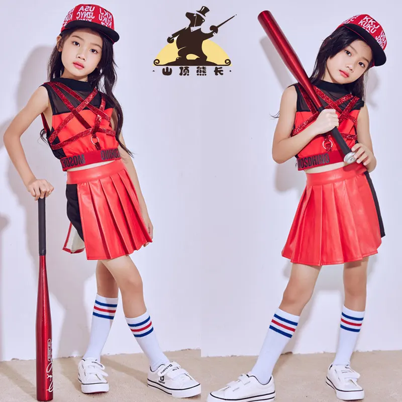 

New girls street dance red and black dress hip hop children jazz dance costumes street dance children's modern dance clothes