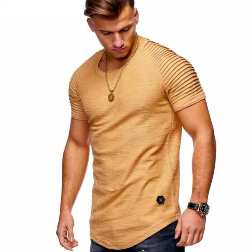 

Fashion T shirt Men Pure color design of stripe ruffle sleeve Tee Shirt Slim Short Sleeve Tshirt O-Neck Tops Brand T-shirt Men
