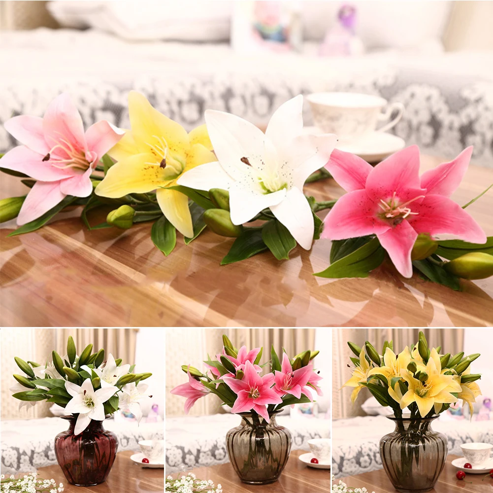 1 Pc 3 Heads Sweet Artificial Flower Fake Lily Floral Home Wedding Party Decor | Дом и сад