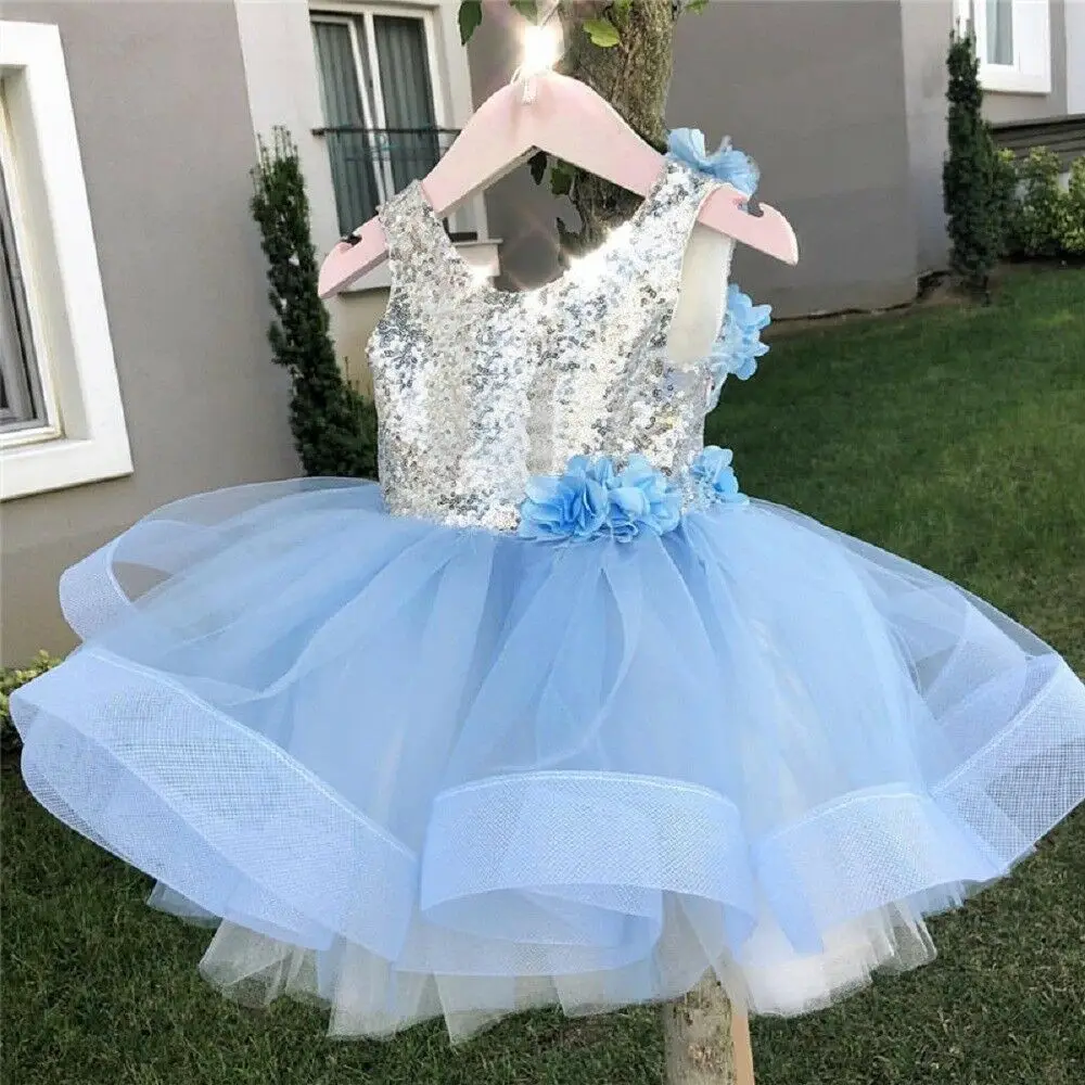 Pudcoco Girl Dress 3Y-7Y Girls Princess Gown Sequined Lace Patchwork Flowers Sleeveless | Детская одежда и обувь