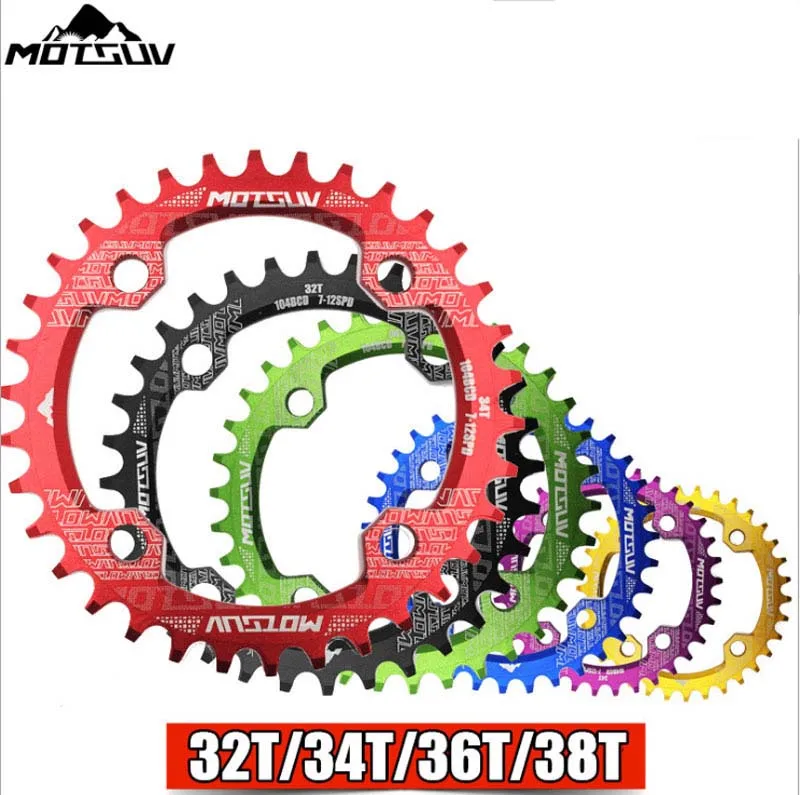 

Bicycle Crank Plate 104BCD Alumiumn Round Shape Single Speed Narrow Wide 32T/34T/36T/38T MTB Chainring High Quality