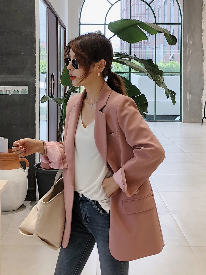 Блейзеры с вырезами на одной пуговице однотонные длинными рукавами в винтажном