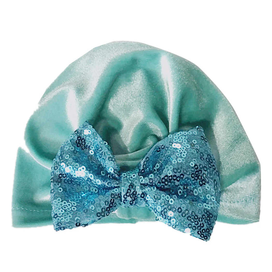 Cute Velvet Hat For Girls Child Autumn Winter Baby Headwear Boy Cap Sequined Bow Photography Elastic Beanie Accessories | Аксессуары для