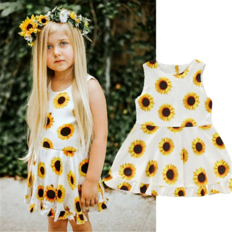 2019 Hot Sale Baby Sun flower Girls Toddler Strap Sundress Casual Princess Outfit Clothes Dress Dropshipping 1-5Y | Детская одежда и