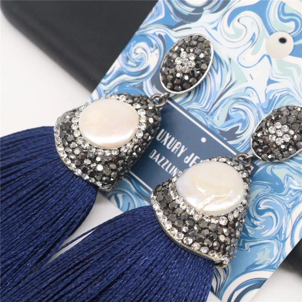 Big Drop Luxury Tassel Earring For Women Lady Pave Crystal Rhinestone Round pearl Female Oval ring pendientes |