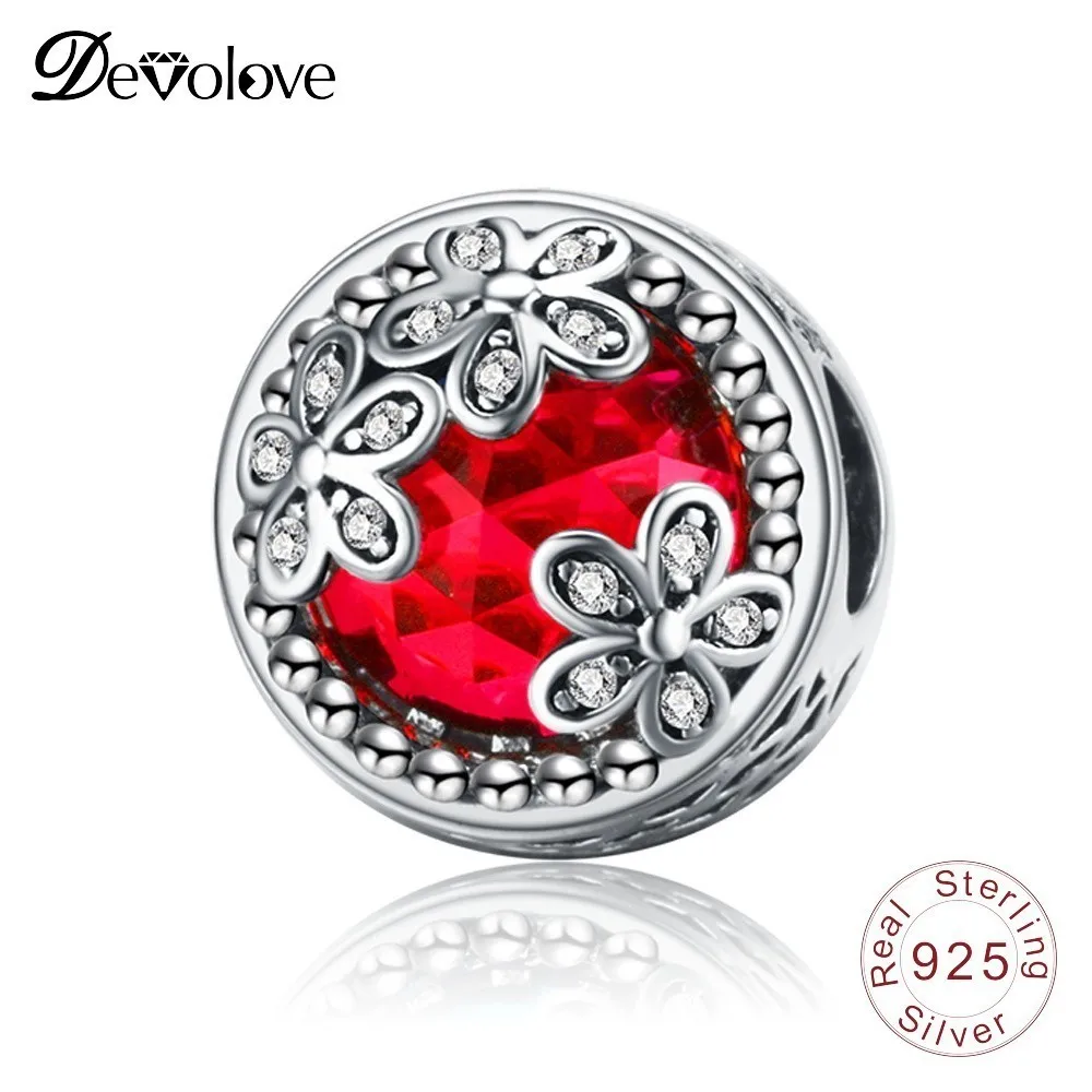 DEVOLOVE 100% стерлингового серебра 925 цветок сердце Шарм для браслета Pandora шарм