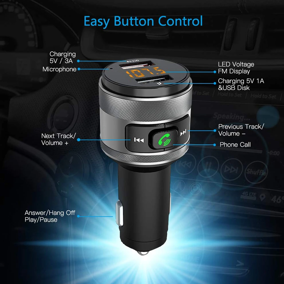 Автомобильное зарядное устройство Quick charge 3 0 для xiaomi Bluetooth fm передатчик MP3