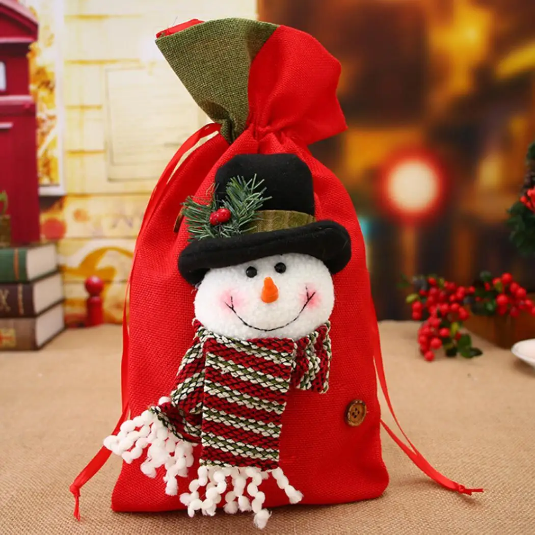 Snowman Elk Pattern Drawstring Christmas Candy Gift etc Bag Home Outdoor Decoration | Дом и сад