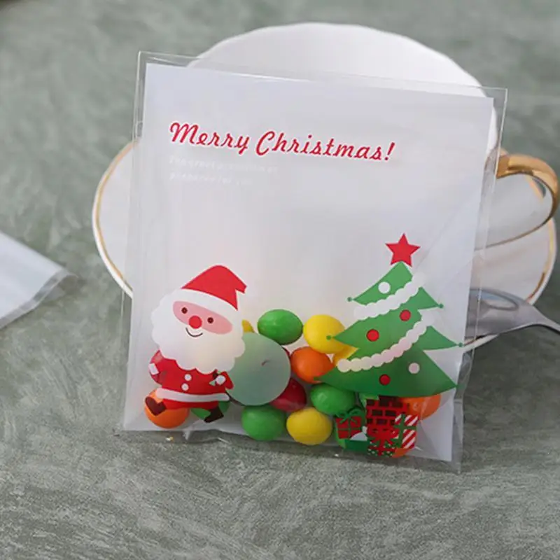 100Pcs Christmas Bag Santa Claus Snowman Cellophane Pocket Cookie Fudge Candy Gift Merry Biscuit Packaging S3 | Дом и сад