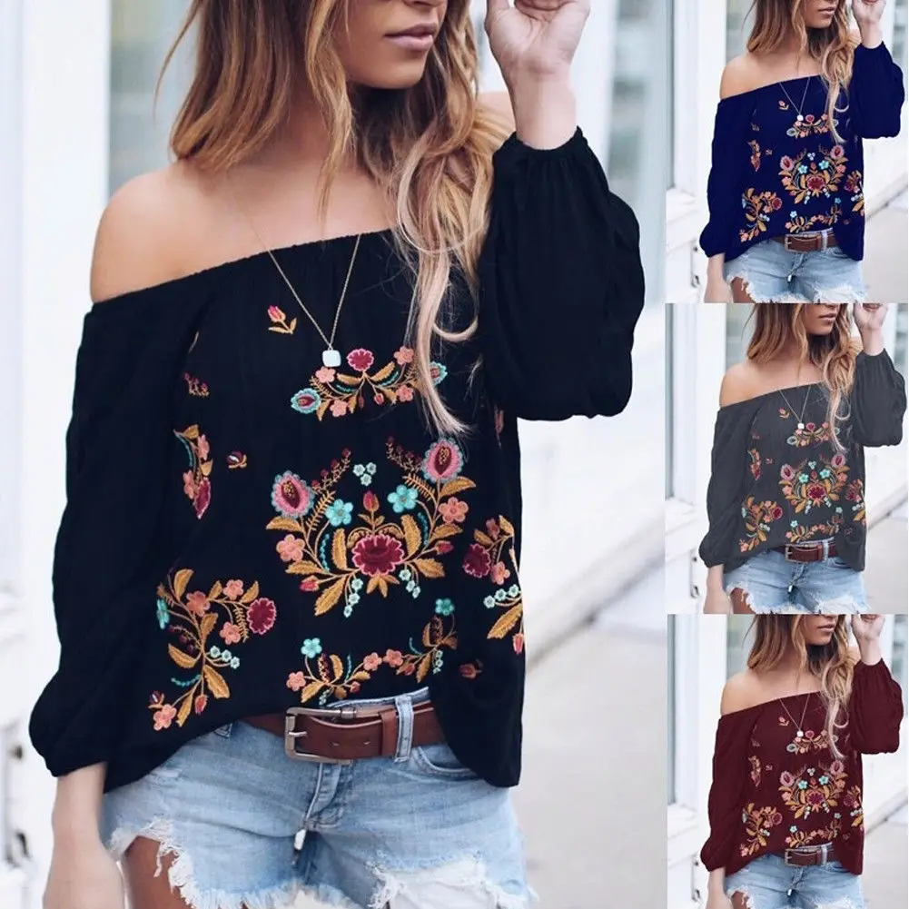 2019 женские осенние цветочные сексуальные блузки для женщин Весна Повседневная